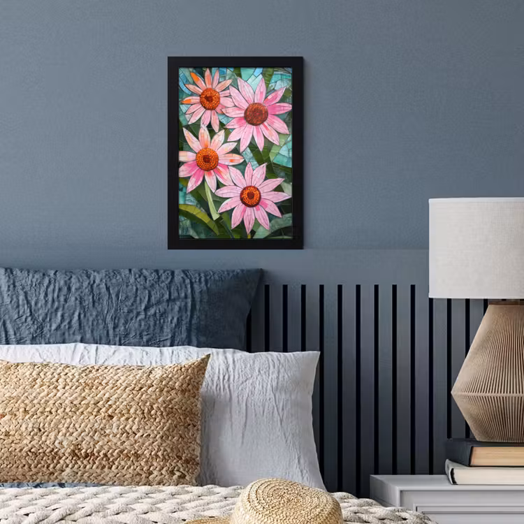 Bloemen - Roze - Glasmozaïek fotolijst zwart zonder passe partout klein -sfeer3