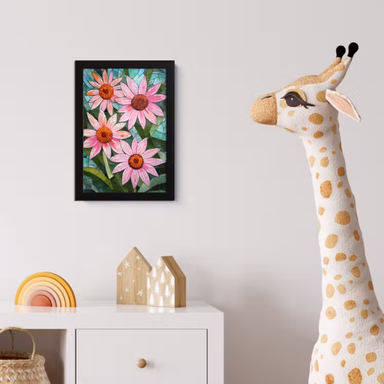 Bloemen - Roze - Glasmozaïek fotolijst zwart zonder passe partout klein -usfeer4_kinderkamer