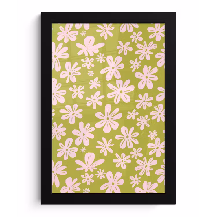 Bloemen - Roze - Getekend - Patroon fotolijst zwart zonder passe partout klein -3d