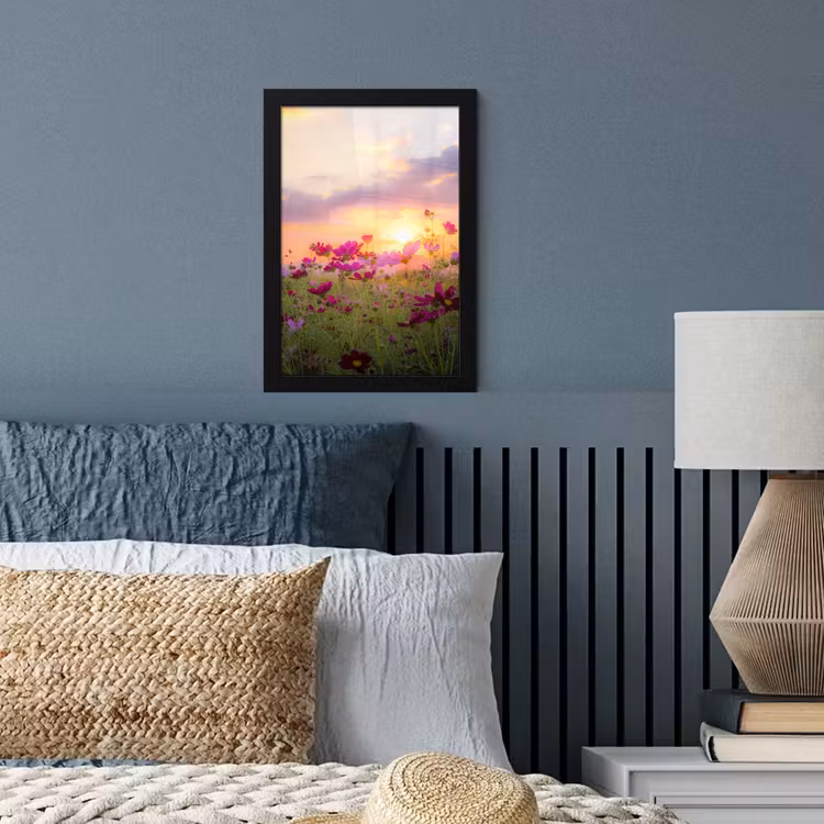 Bloemen - Roze - Zonsondergang - Natuur - Weide - Horizon fotolijst zwart zonder passe partout klein -sfeer3
