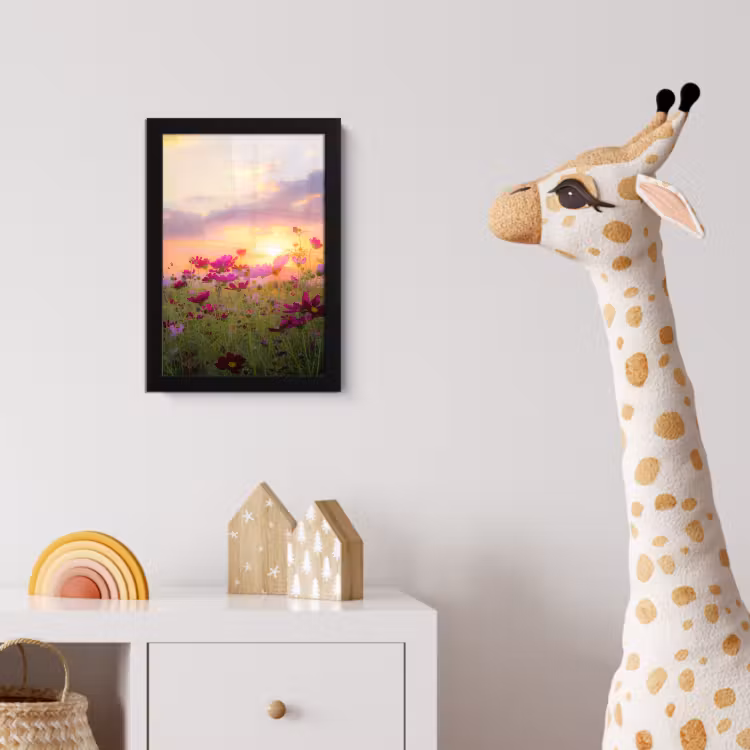Bloemen - Roze - Zonsondergang - Natuur - Weide - Horizon fotolijst zwart zonder passe partout klein -usfeer4_kinderkamer
