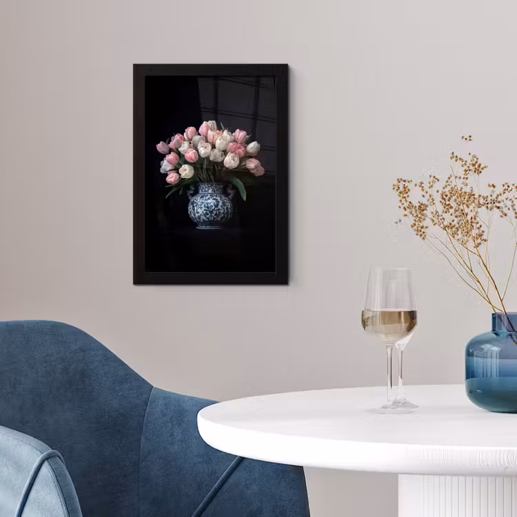 Bloemen - Roze - Tulpen - Vaas fotolijst zwart zonder passe partout klein -sfeer4
