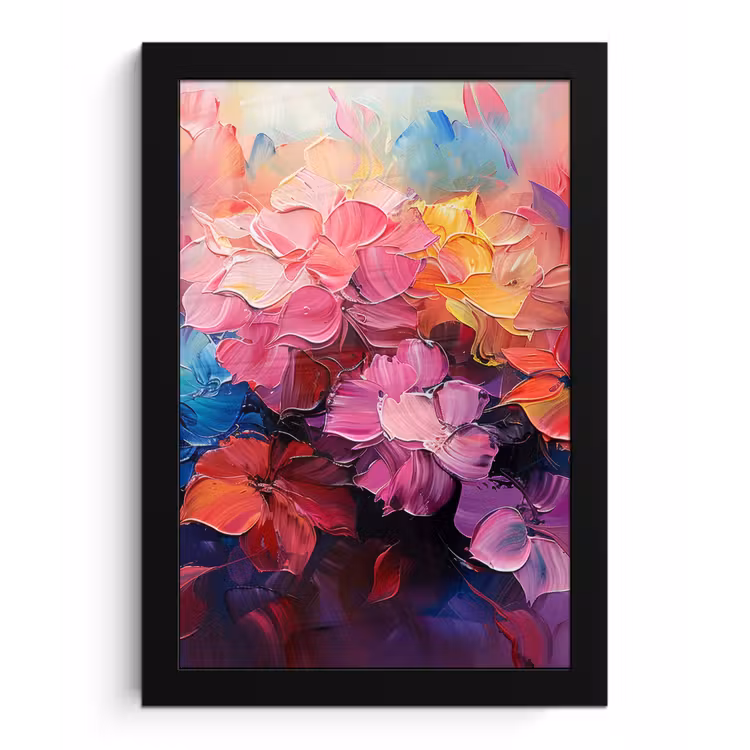 Bloemen - Roze - Watercolor - Kunst fotolijst zwart zonder passe partout klein -3d