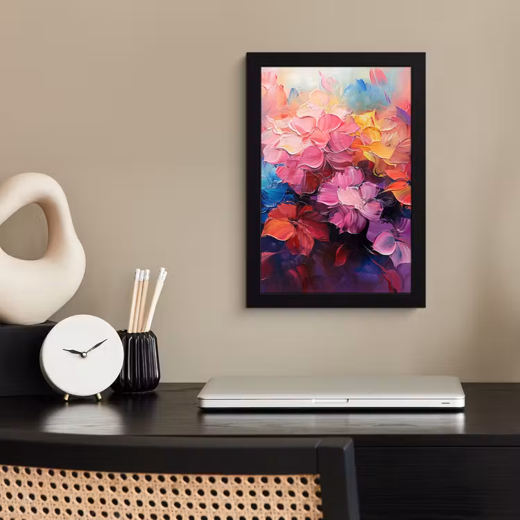 Bloemen - Roze - Watercolor - Kunst fotolijst zwart zonder passe partout klein -sfeer1