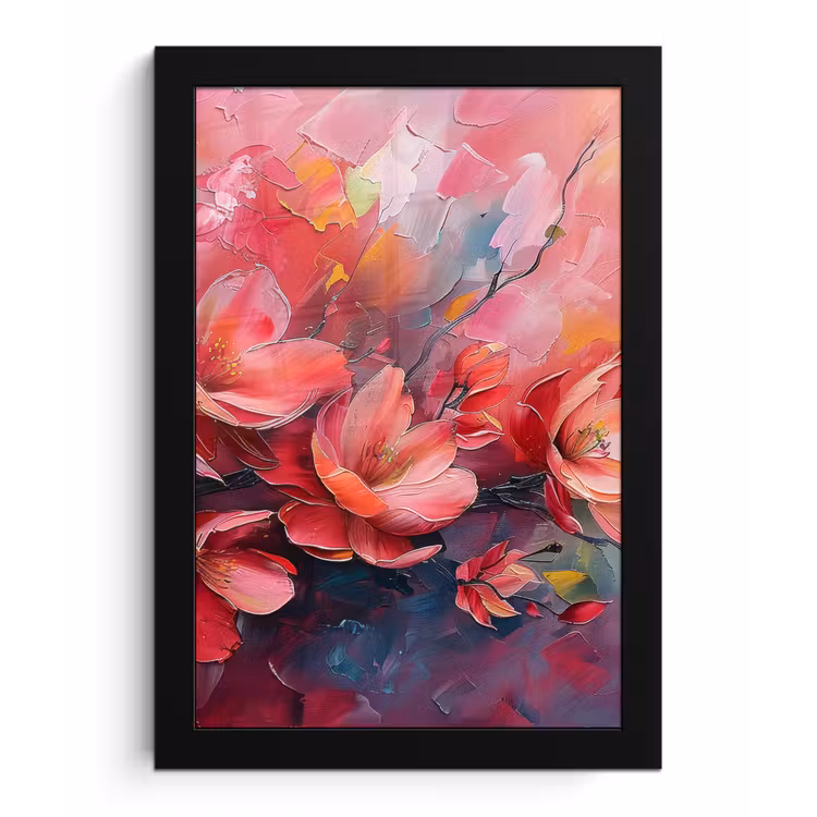 Bloemen - Roze - Watercolor - Natuur- Kunst fotolijst zwart zonder passe partout klein -3d