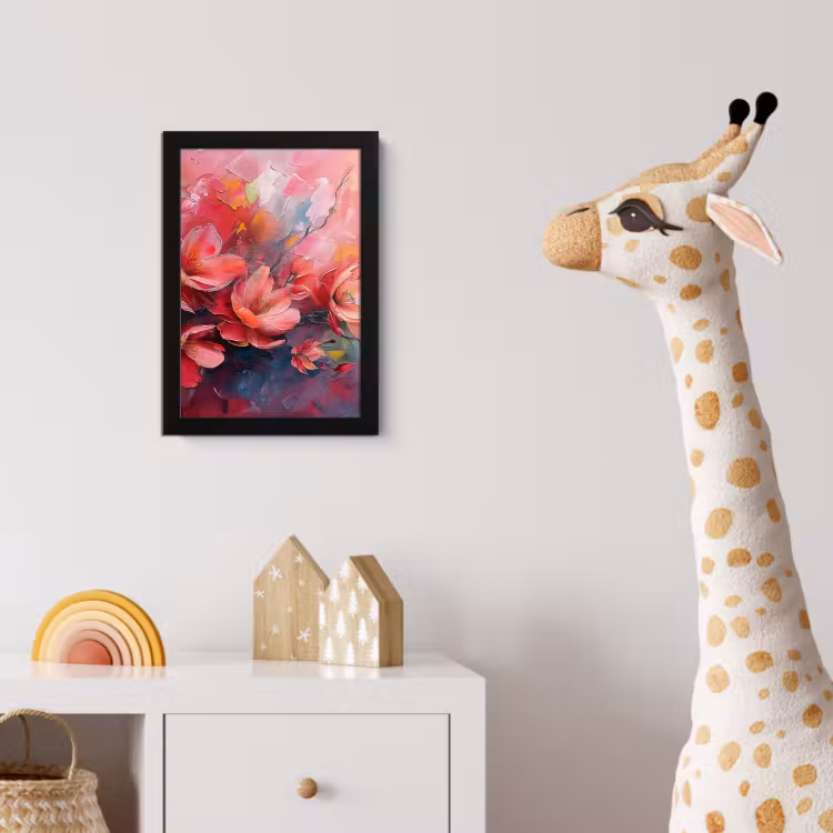 Bloemen - Roze - Watercolor - Natuur- Kunst fotolijst zwart zonder passe partout klein -usfeer4_kinderkamer