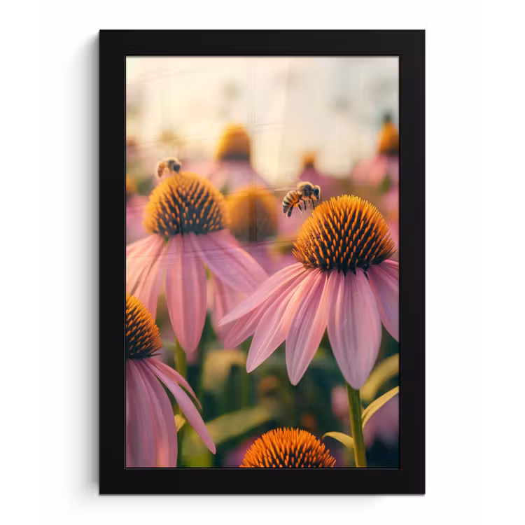 Bloemen - Paars - Bijen fotolijst zwart zonder passe partout klein -3d