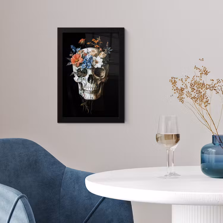 Bloemen - Schedel - Kleurrijk fotolijst zwart zonder passe partout klein -sfeer4