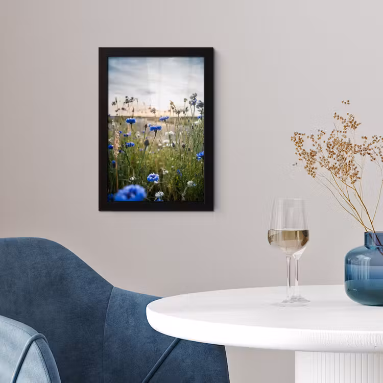 Bloemen - Zomer - Korenbloem - Blauw - Zon - Wolken fotolijst zwart zonder passe partout klein -sfeer4