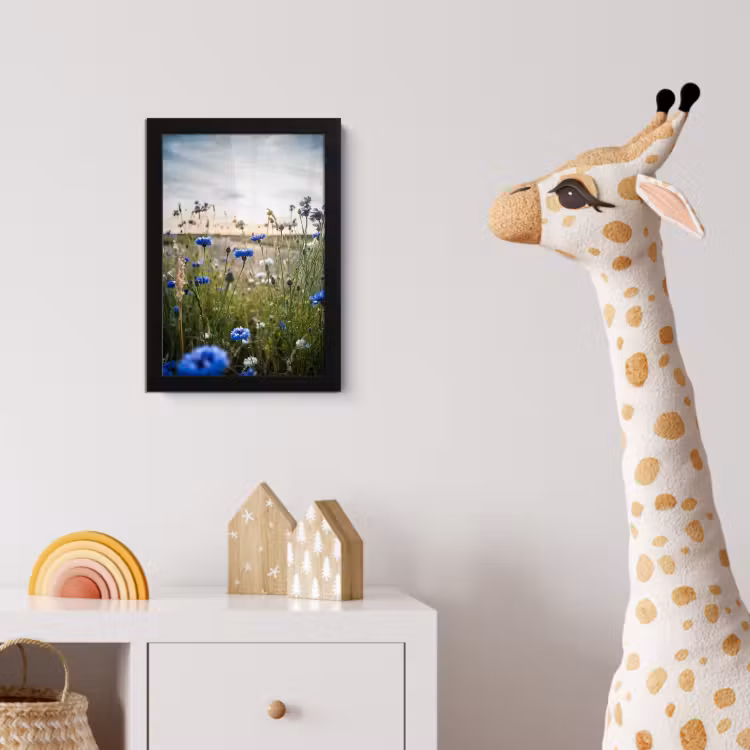 Bloemen - Zomer - Korenbloem - Blauw - Zon - Wolken fotolijst zwart zonder passe partout klein -usfeer4_kinderkamer