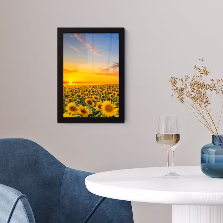Bloemen - Zonnebloem - Zonsondergang - Nacht - Oranje fotolijst zwart zonder passe partout klein -sfeer4