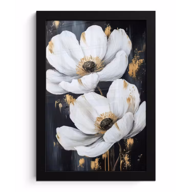 Bloemen - Wit - Abstract fotolijst zwart zonder passe partout klein -3d
