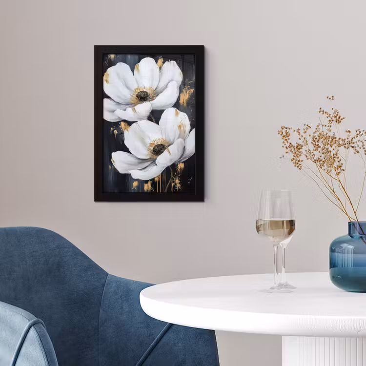 Bloemen - Wit - Abstract fotolijst zwart zonder passe partout klein -sfeer4