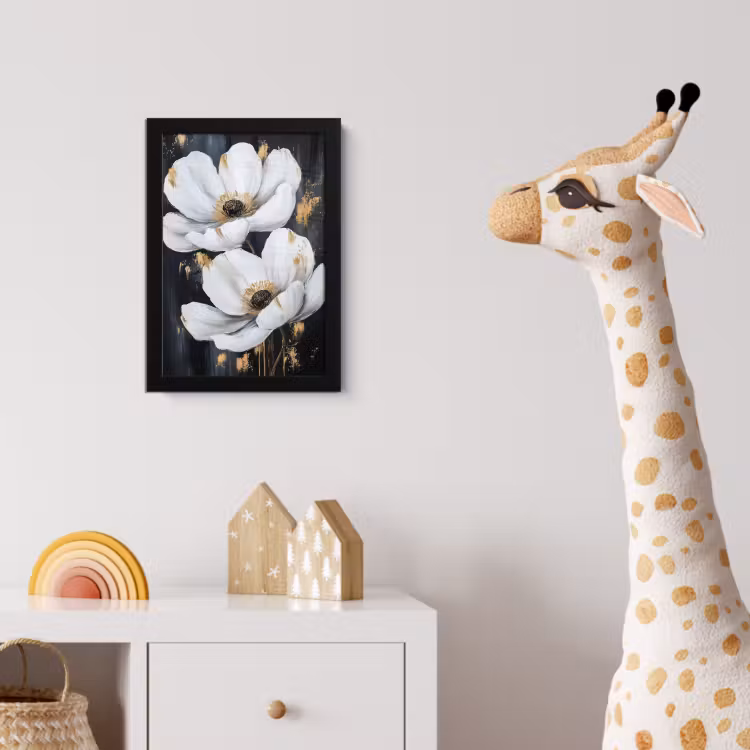Bloemen - Wit - Abstract fotolijst zwart zonder passe partout klein -usfeer4_kinderkamer