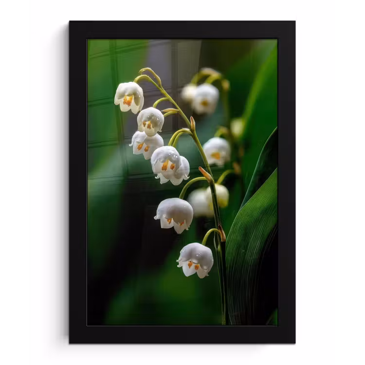 Bloemen - Wit - Bladeren - Lelietjes fotolijst zwart zonder passe partout klein -3d