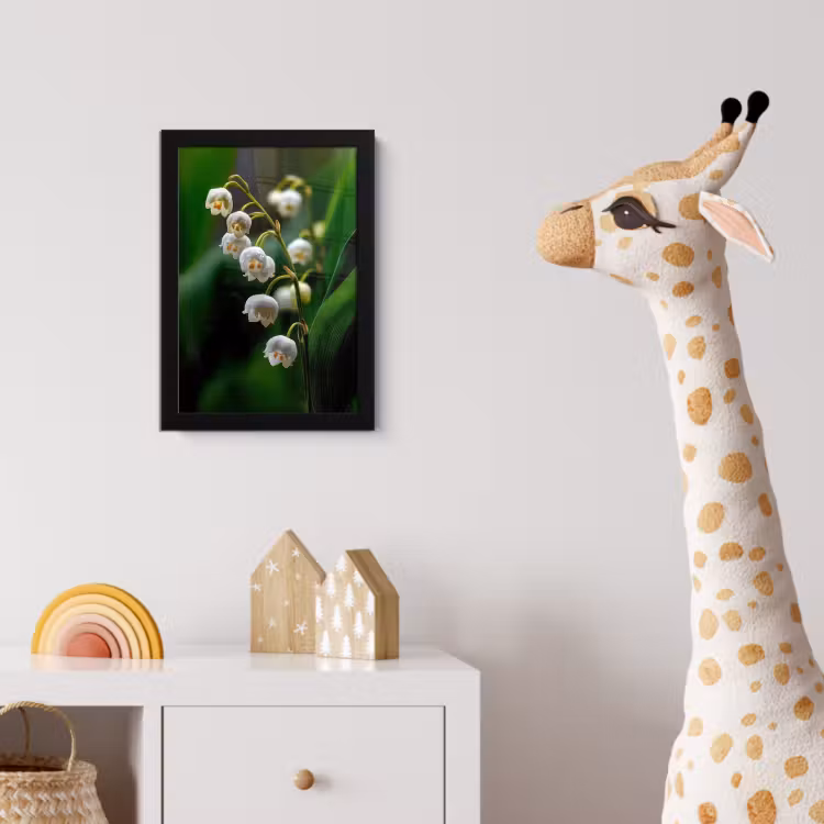 Bloemen - Wit - Bladeren - Lelietjes fotolijst zwart zonder passe partout klein -usfeer4_kinderkamer