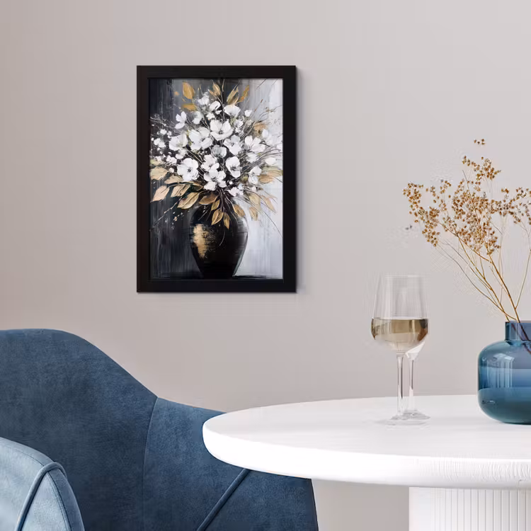 Bloemen - Wit - Vaas - Abstract fotolijst zwart zonder passe partout klein -sfeer4