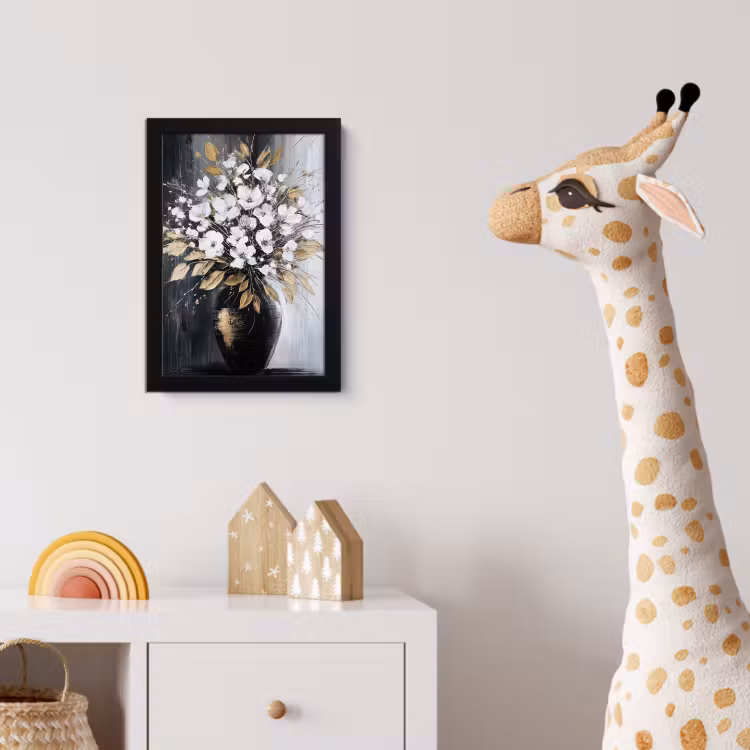 Bloemen - Wit - Vaas - Abstract fotolijst zwart zonder passe partout klein -usfeer4_kinderkamer