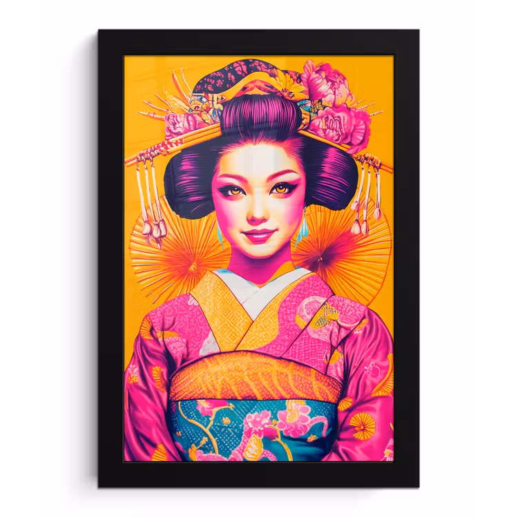 Bloemen - Vrouw - Kimono - Roze fotolijst zwart zonder passe partout klein -3d