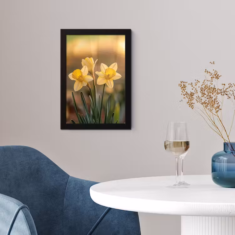 Bloemen - Geel - Wazig fotolijst zwart zonder passe partout klein -sfeer4