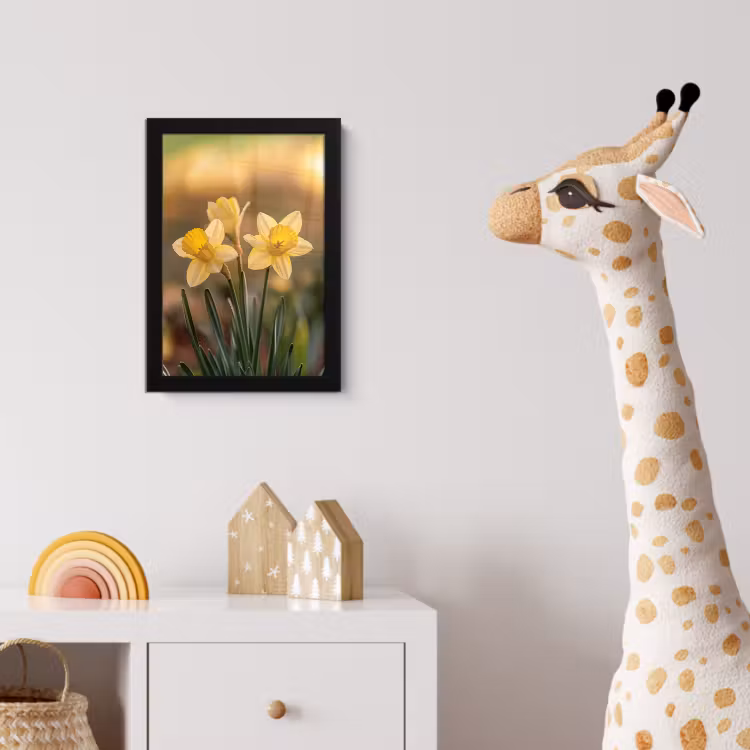 Bloemen - Geel - Wazig fotolijst zwart zonder passe partout klein -usfeer4_kinderkamer