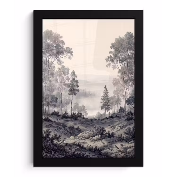 Mistig - Berglandschap - Illustratie fotolijst zwart zonder passe partout klein -3d