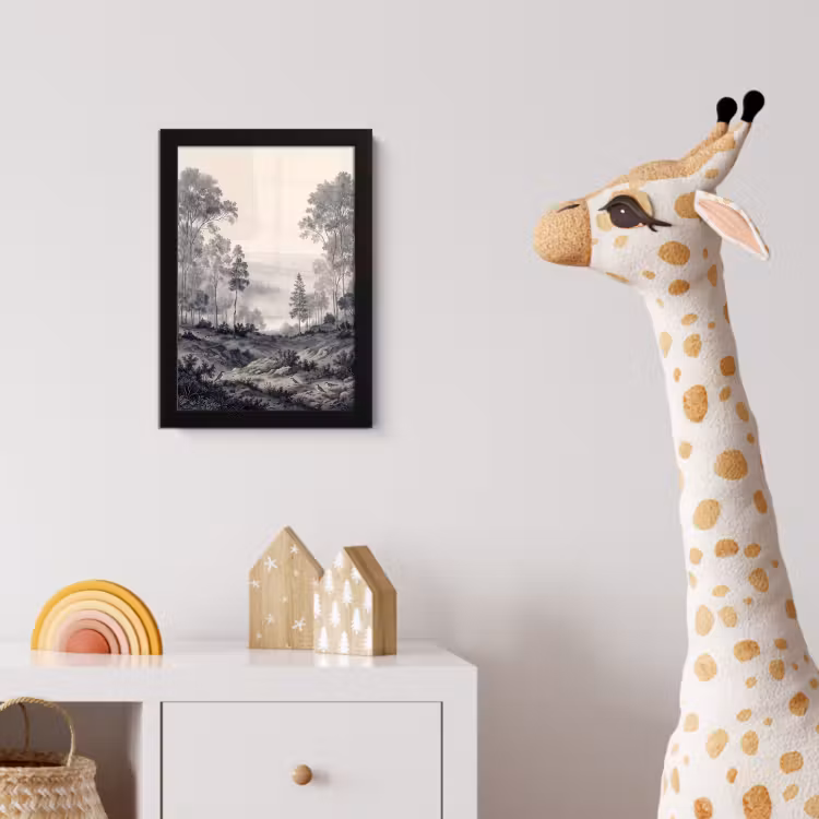 Mistig - Berglandschap - Illustratie fotolijst zwart zonder passe partout klein -usfeer4_kinderkamer