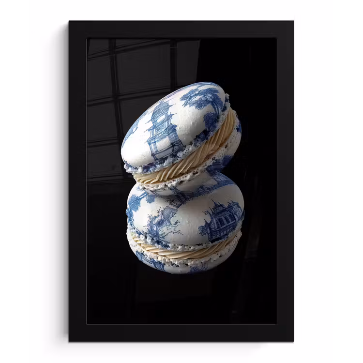 Eten - Macarons - Delfts blauw - Koekjes fotolijst zwart zonder passe partout klein -3d