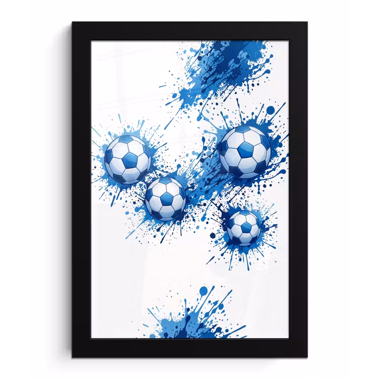 Voetballen - Verf - Sport - Blauw fotolijst zwart zonder passe partout klein -3d