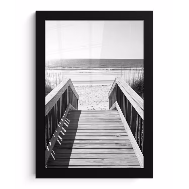 Loopbrug - Hout - Strand - Zee fotolijst zwart zonder passe partout klein -3d