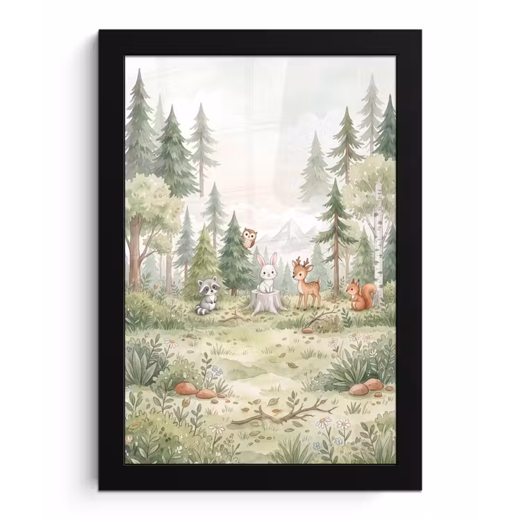 Bos - Dieren - Groen fotolijst zwart zonder passe partout klein -3d
