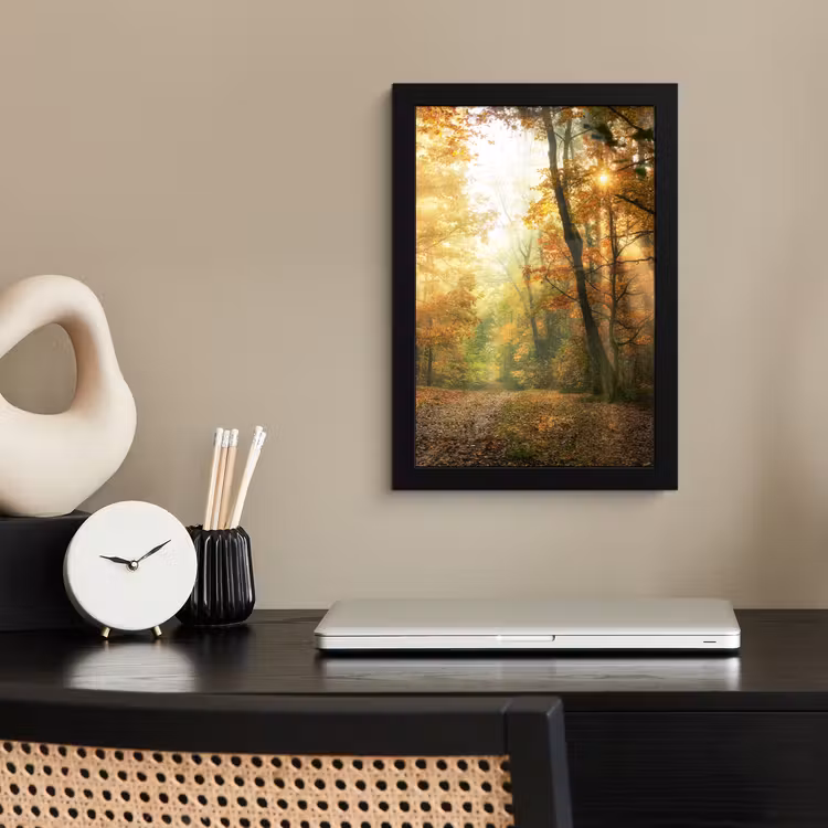 Bos - Herfst - Zon - Landschap - Natuur - Bomen - Bladeren fotolijst zwart zonder passe partout klein -sfeer1