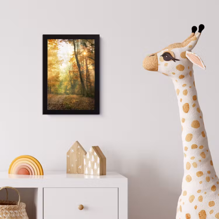 Bos - Herfst - Zon - Landschap - Natuur - Bomen - Bladeren fotolijst zwart zonder passe partout klein -usfeer4_kinderkamer