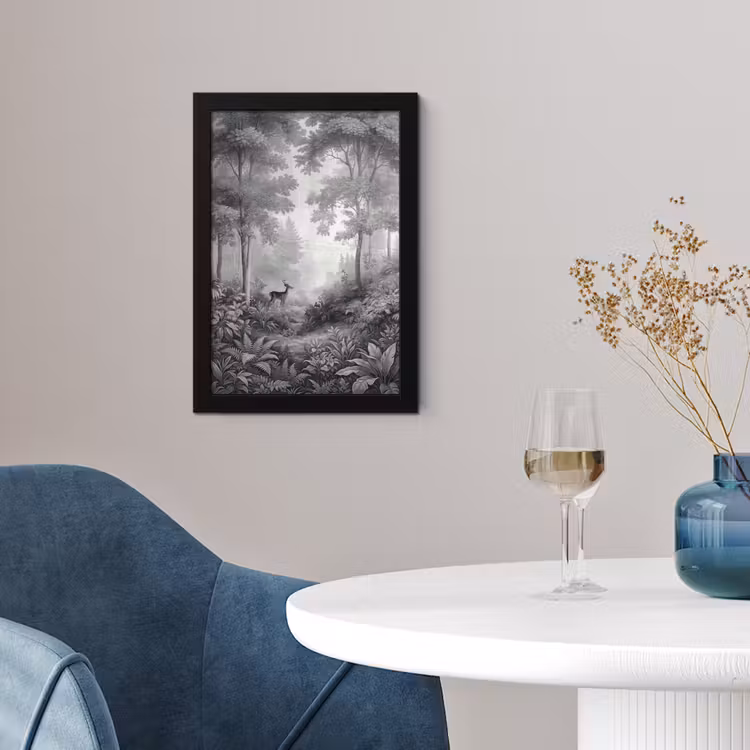 Bos - Hert - Zwart - Wit fotolijst zwart zonder passe partout klein -sfeer4