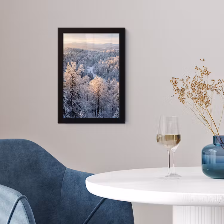 Bos - Bergen - Goud - Winter - Warm fotolijst zwart zonder passe partout klein -sfeer4