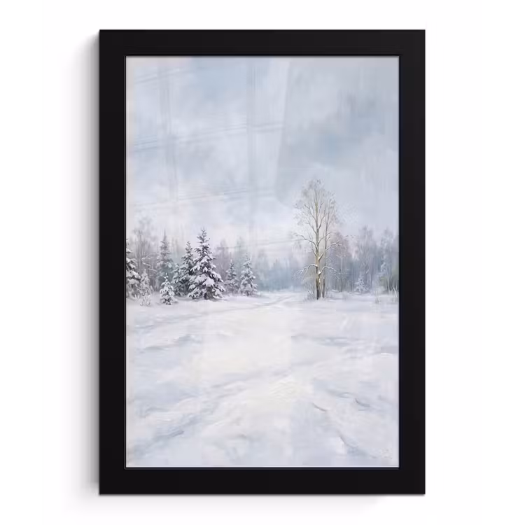 Bospad - Dennen - Sneeuw - Winter - Rustgevend fotolijst zwart zonder passe partout klein -3d