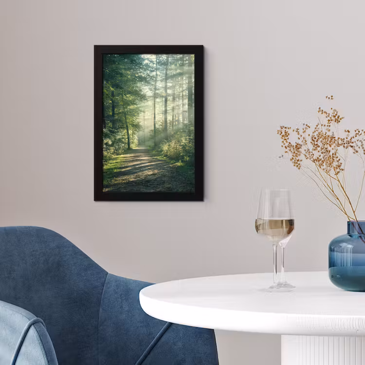 Bos - Pad - Zon - Bomen - Groen - Natuur fotolijst zwart zonder passe partout klein -sfeer4