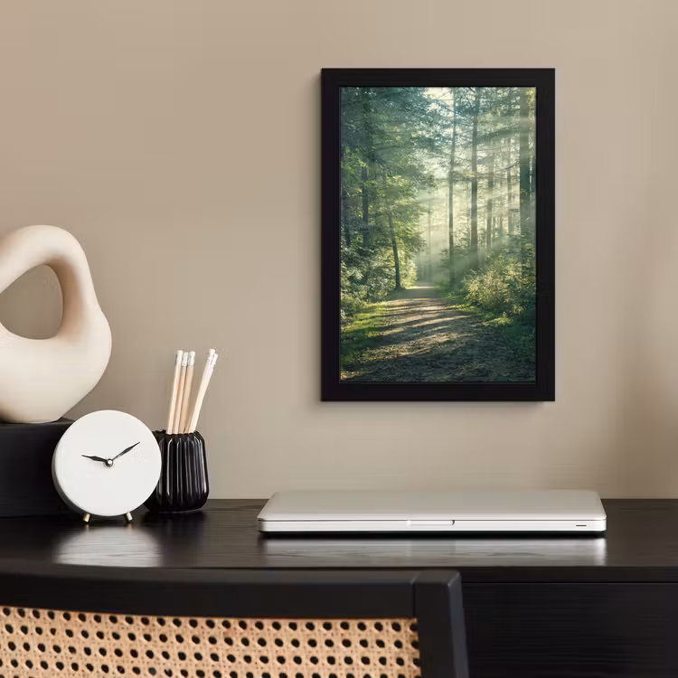 Bos - Pad - Zon - Bomen - Groen - Natuur fotolijst zwart zonder passe partout klein -sfeer1