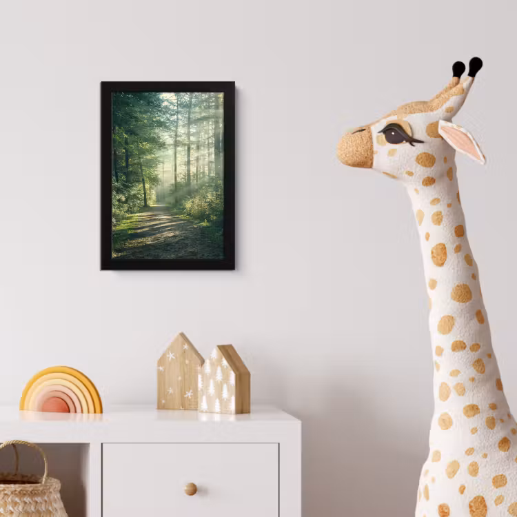 Bos - Pad - Zon - Bomen - Groen - Natuur fotolijst zwart zonder passe partout klein -usfeer4_kinderkamer