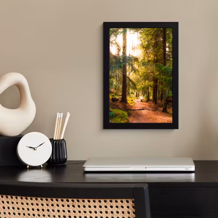 Bos - Pad - Bomen - Groen - Zon - Natuur fotolijst zwart zonder passe partout klein -sfeer1
