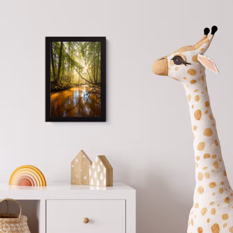 Bos - Beek - Zonlicht - Natuur - Groen fotolijst zwart zonder passe partout klein -usfeer4_kinderkamer