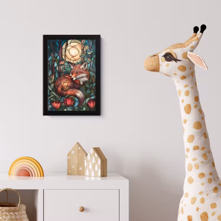 Vos - Mozaïek - Bos - Maan fotolijst zwart zonder passe partout klein -usfeer4_kinderkamer