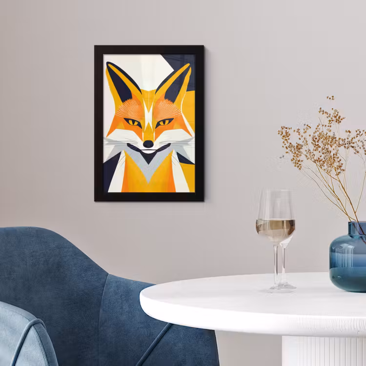 Vos - Oranje - Abstract - Driehoeken fotolijst zwart zonder passe partout klein -sfeer4