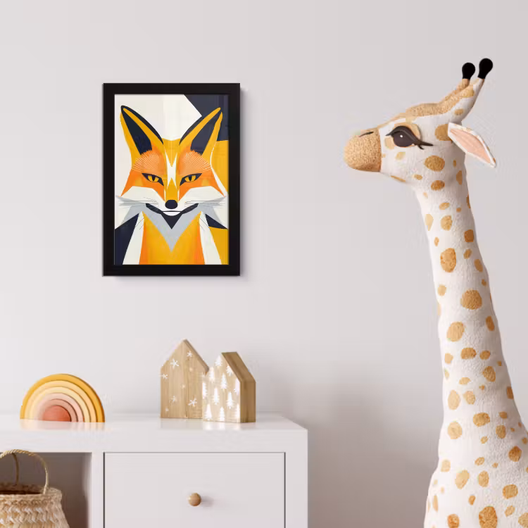 Vos - Oranje - Abstract - Driehoeken fotolijst zwart zonder passe partout klein -usfeer4_kinderkamer