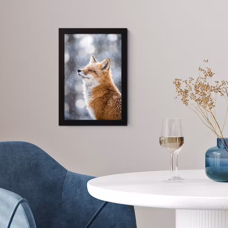 Vos - Sneeuwval - Portret - Winter - Sfeervol fotolijst zwart zonder passe partout klein -sfeer4