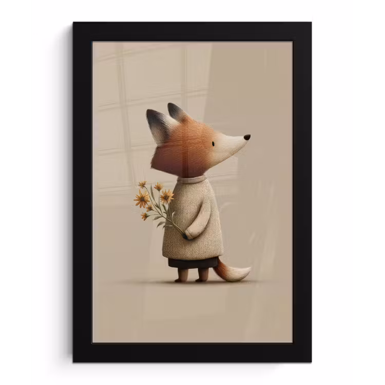 Vos - Gele bloemen - Minimalistisch fotolijst zwart zonder passe partout klein -3d