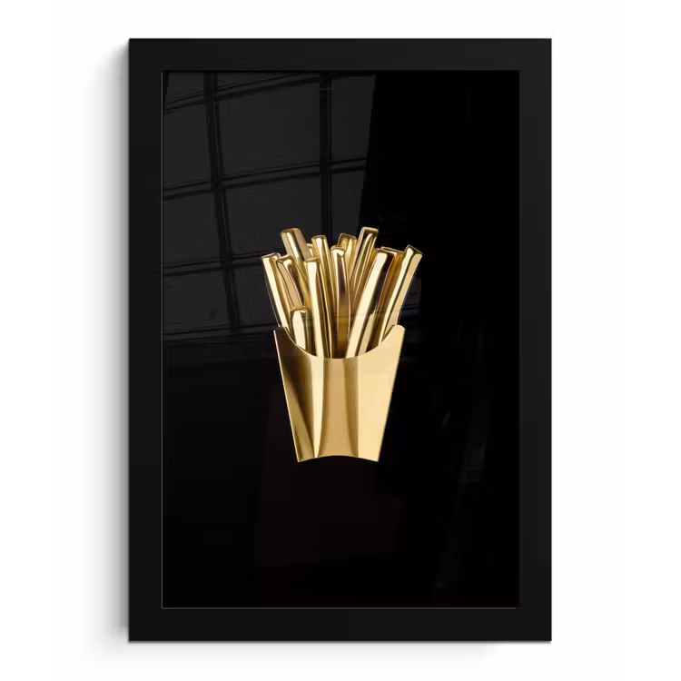 Friet - Goud - Chrome - Eten fotolijst zwart zonder passe partout klein -3d