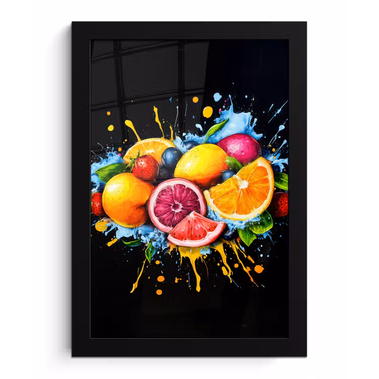 Fruit - Graffiti - Kleurrijk - Sinaasappel - Aardbei - Abstract fotolijst zwart zonder passe partout klein -3d