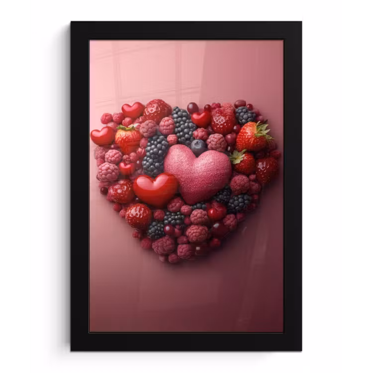 Fruit - Hartjes - Aardbeien - Frambozen - Bosbessen fotolijst zwart zonder passe partout klein -3d