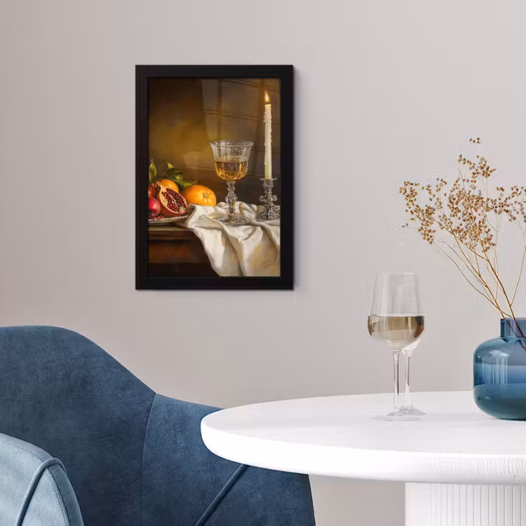 Fruit - Stilleven - Wijn - Kaars fotolijst zwart zonder passe partout klein -sfeer4